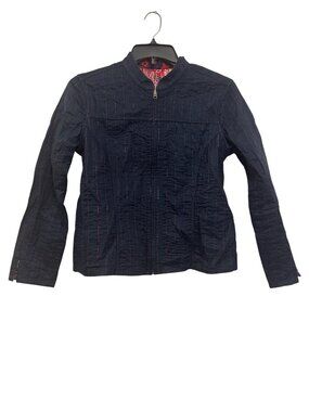 Reversible Quilted Jacket L womens Red & Navy Striped Patchwork Full Zip